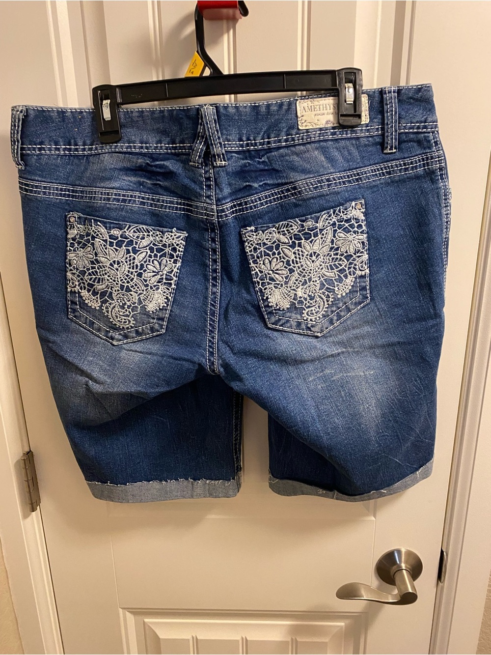 Amethyst Jeans 14 Shorts Bermuda Denim Stretch Blue Bling Rivets - Picture 5 of 10